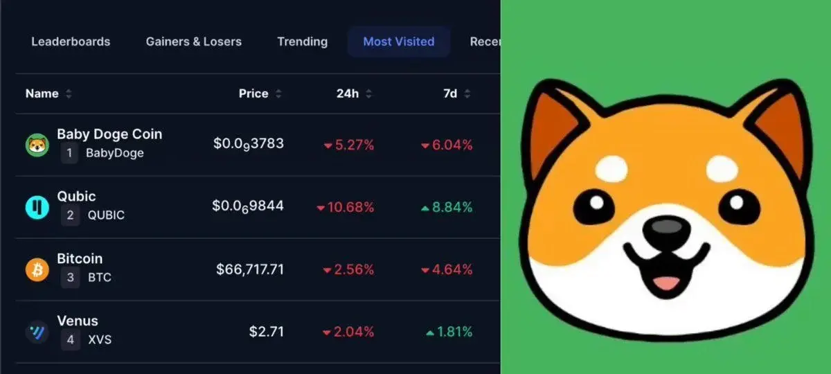 $Babydoge Is The Number One Most Visited Crypto On Coinmarketcap